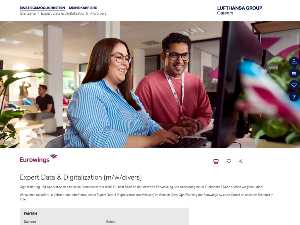 Beesite Bewerbermanagement Software - Referenz Lufthansa Stellenanzeige