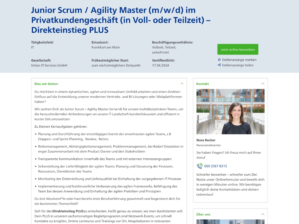 Beesite Bewerbermanagement Software - Referenz Union Investment Stellenanzeige